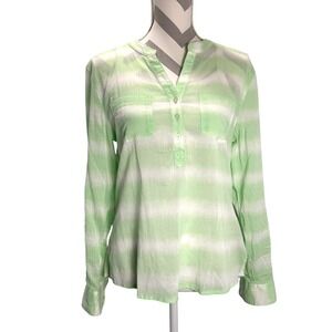 Carve Designs Green White Tie Dye Guaze Tunic Shirt Women Size Small Button Up